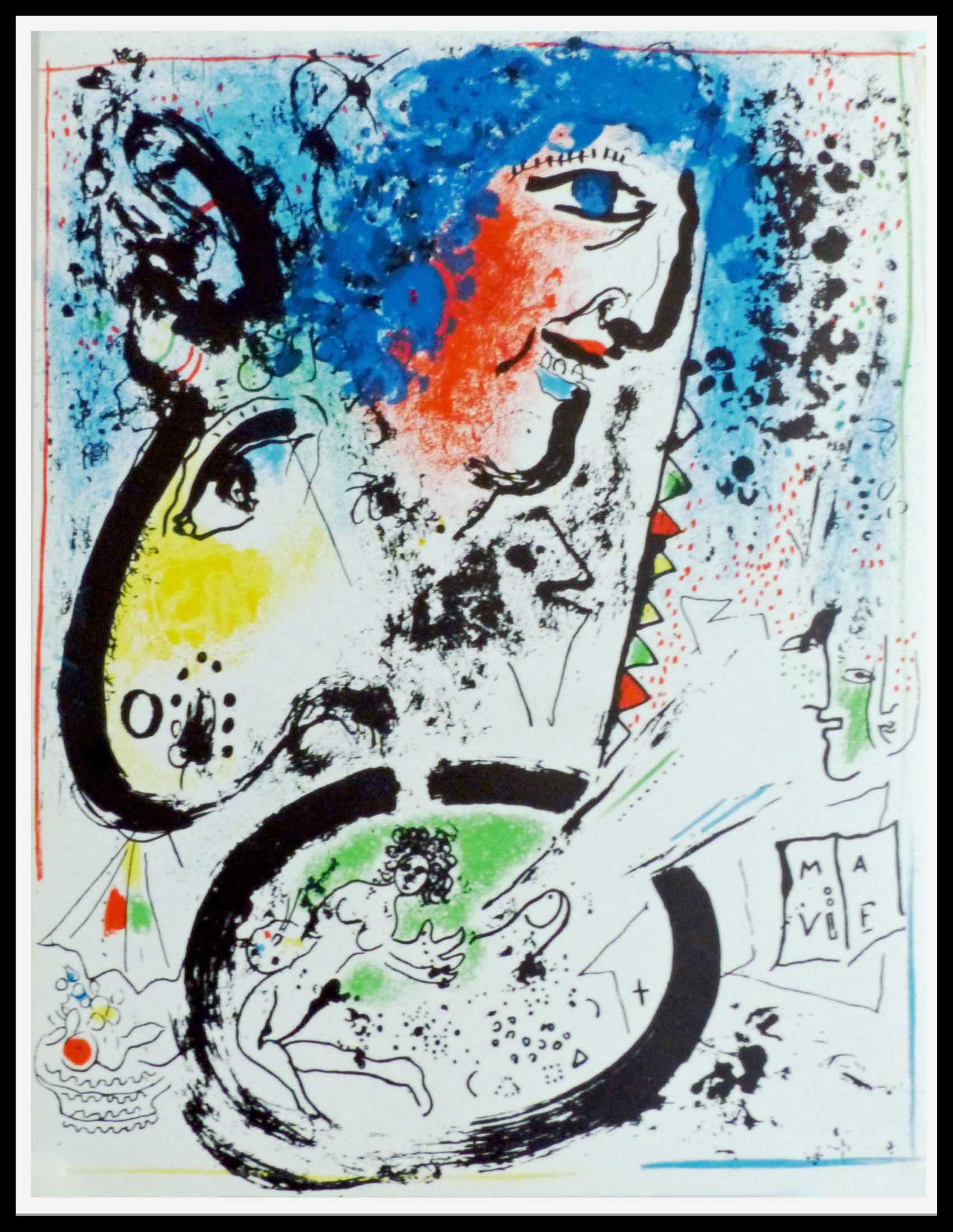 Autoportrait Marc Chagall 32 x 24 cm condition A+ Lithographie 1960 Imprimerie Mourlot Frères
