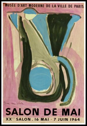 (alt="Bram VAN VELDE - Musée National d'Art Moderne Paris, Salon de Mai - original gallery poster, signed in the plate, printed by Mourlot Paris 1964")