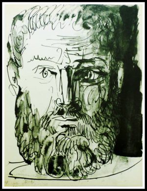 Homme barbu de face 37 x 28 cm PICASSO dessin de Buffon 1957