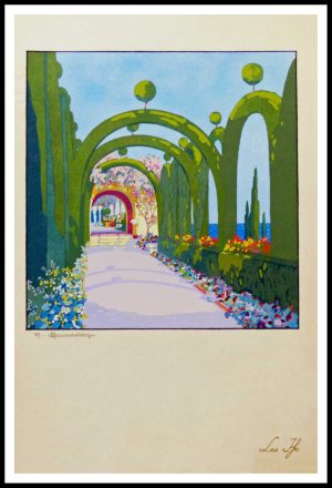 pochoir original Les jardins Précieux les Ifs collection Pierre Corrard chez Meynial 48 x 32cm 1919 papier japon shidruroko numéroté 26 sur 300