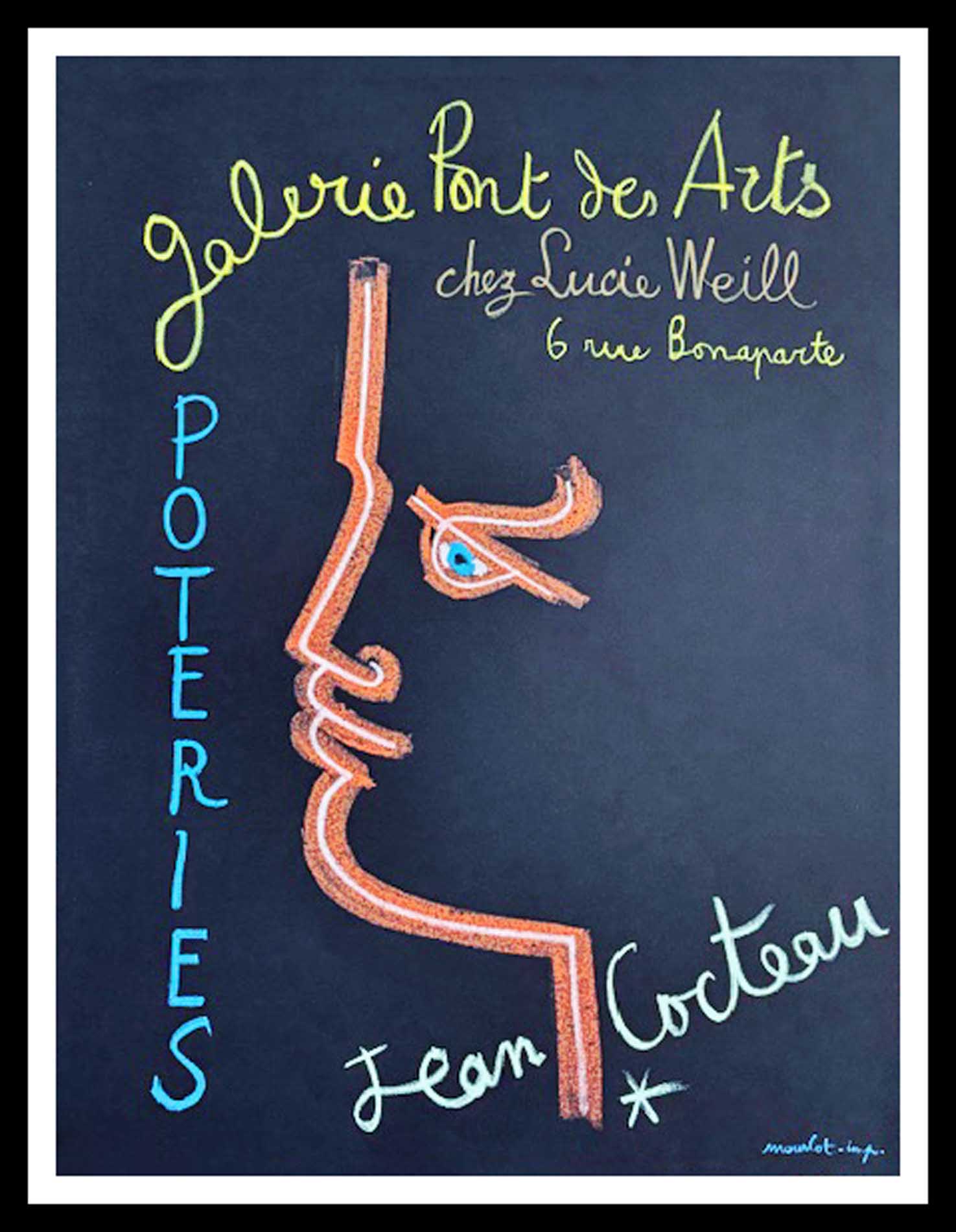 Galerie Pont des Arts chez Lucie WEILL 65.5 x 49 cm Jean Cocteau Poteries Imprimerie Mourlot circa 1950