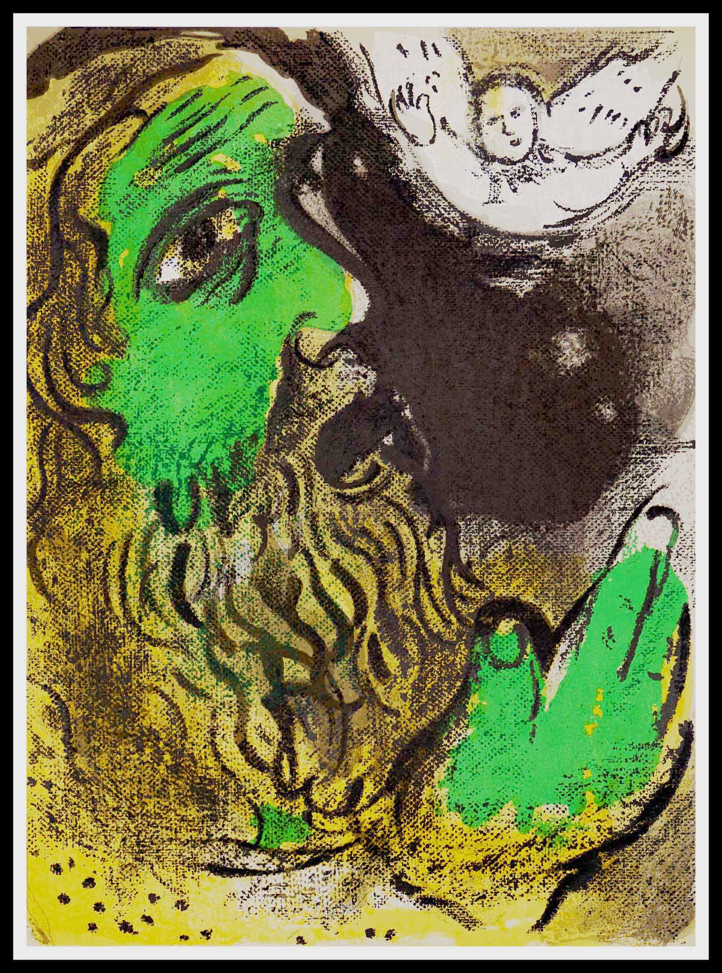 lithographie originale Marc Chagall 1952 Job en prière édition limitée 6500 exemplaires Mourlot 35.5 x 26.6 cm